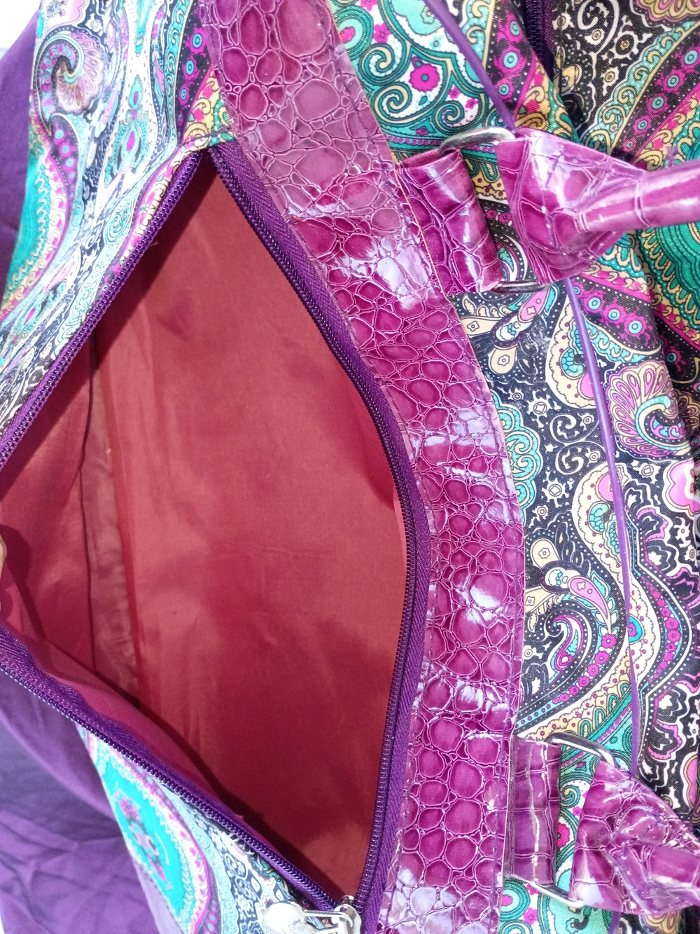 Kathy Van Zeeland Purple Paisley & Teal Roller Travel Tote💜🩵💜🩵 - Picture 4 of 15